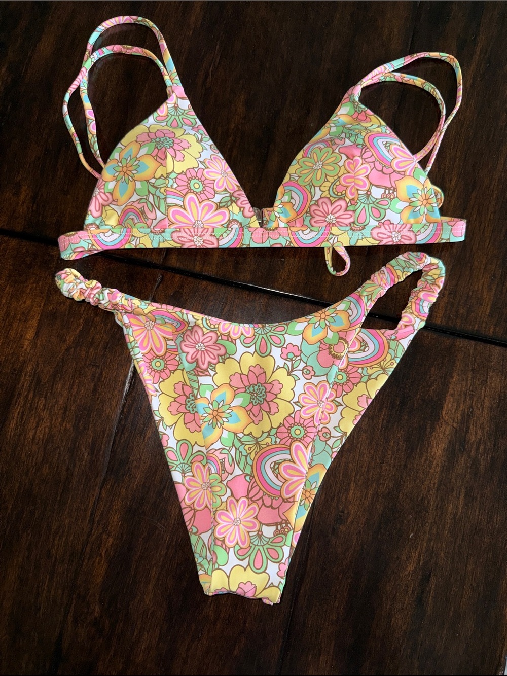 Floral Pastel Two-Piece Bikini - Pink, Yellow & Mint